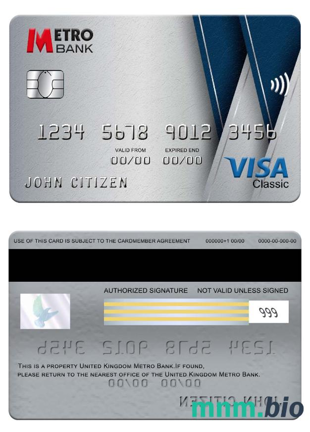 United Kingdom Metro Bank visa klasyczny karta przykład w formacie PSD